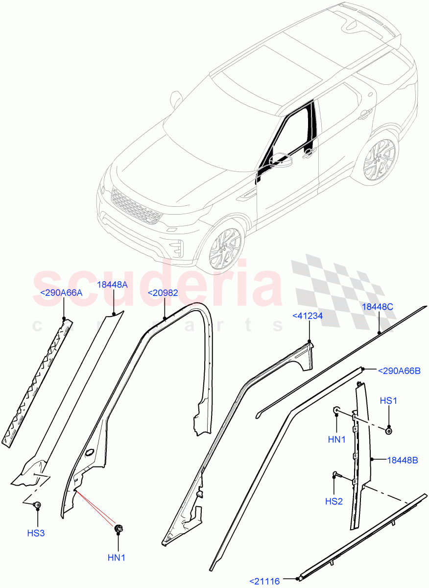 Front Doors, Hinges & Weatherstrips(Solihull Plant Build, Finishers And Mouldings)((V)FROMHA000001) of Land Rover Land Rover Discovery 5 (2017+) [3.0 I6 Turbo Diesel AJ20D6]