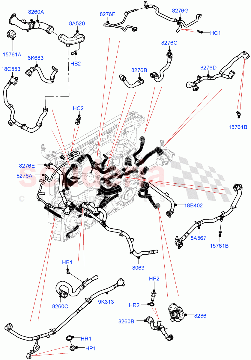 Cooling System Pipes And Hoses (4.4 V8 Turbo Petrol (NC10), Less Engine Cooling System) of Land Rover Land Rover Range Rover (2022+) [4.4 V8 Turbo Petrol NC10]
