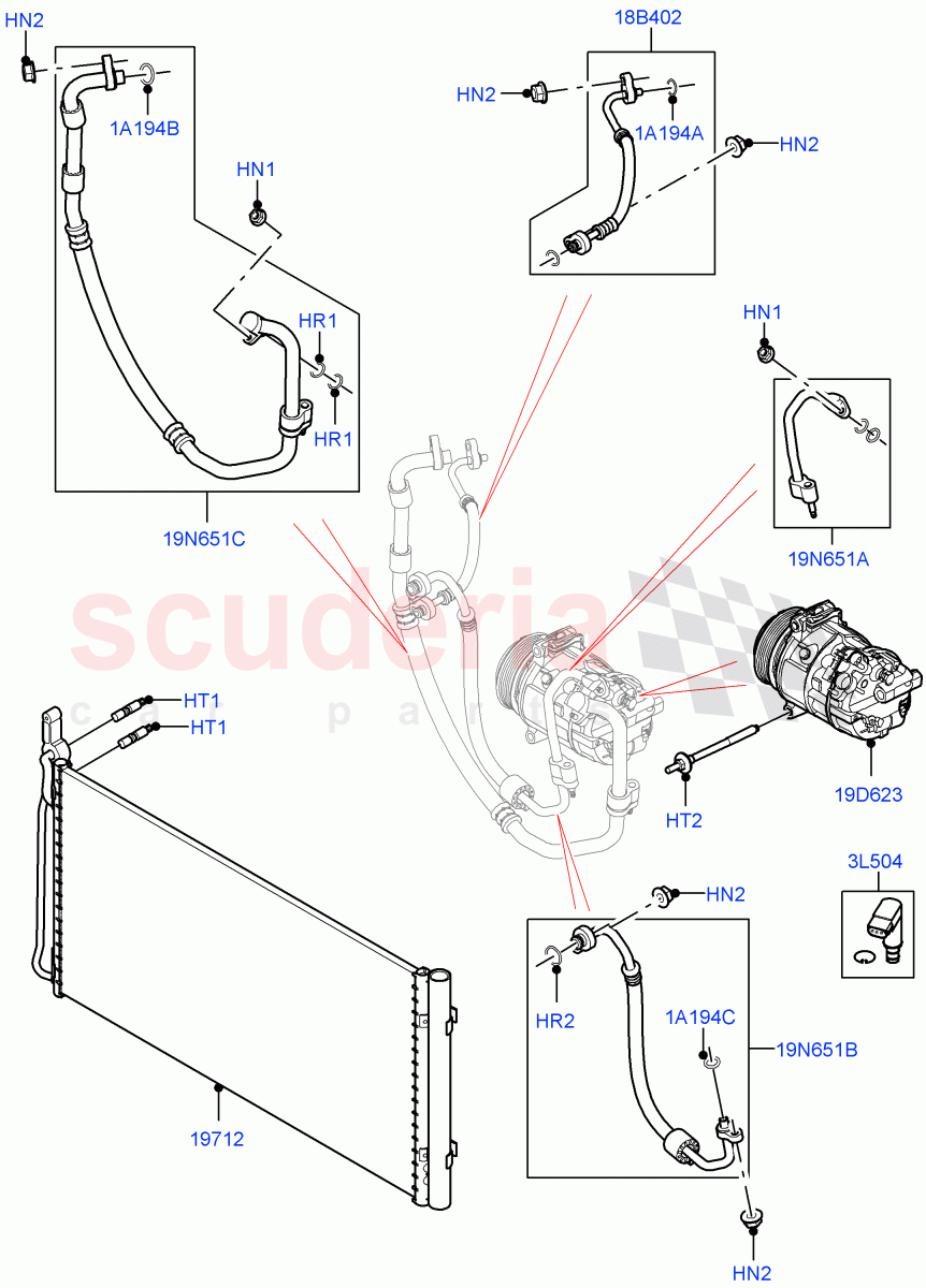 Air Conditioning Condensr/Compressr (2.0L AJ20P4 Petrol Mid PTA, Halewood (UK), 2.0L AJ20D4 Diesel High PTA, 2.0L AJ20D4 Diesel Mid PTA, 2.0L AJ20P4 Petrol High PTA, 2.0L AJ20D4 Diesel LF PTA, 2.0L AJ20P4 Petrol E100 PTA) ((V) FROMLH000001, (V) TOLH999999) of Land Rover Land Rover Discovery Sport (2015+) [2.0 Turbo Petrol AJ200P]