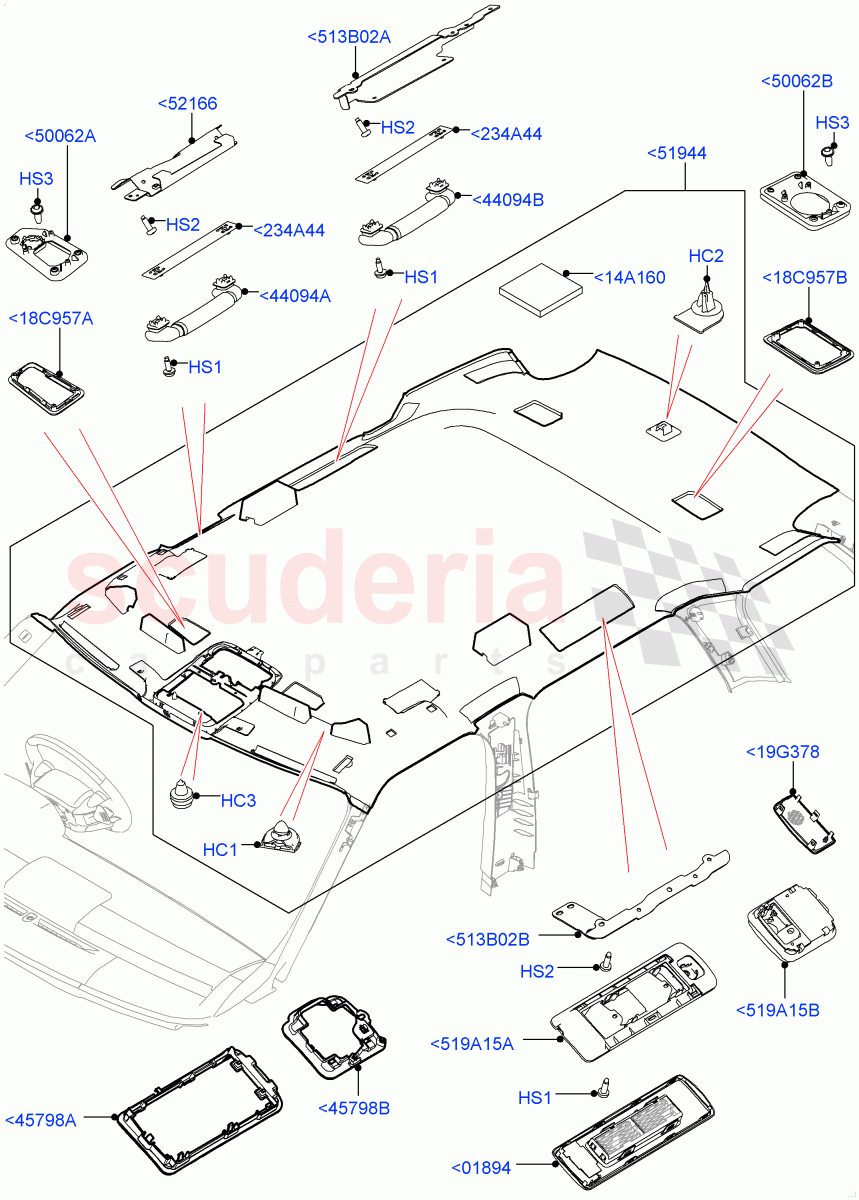 Headlining And Sun Visors (Less Panorama Roof, Interior Trim - Morzine) of Land Rover Land Rover Range Rover (2012-2021) [3.0 Diesel 24V DOHC TC]