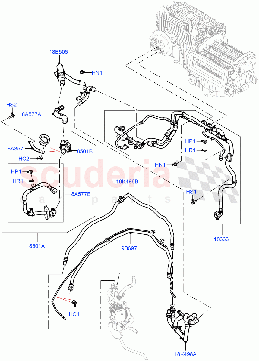 Heater Hoses (3.0L AJ20D6 Diesel High, Fuel Fired Heater With Park Heat, Premium Air Conditioning-Front/Rear, Fuel Heater W/Pk Heat With Remote) of Land Rover Land Rover Range Rover (2022+) [4.4 V8 Turbo Petrol NC10]