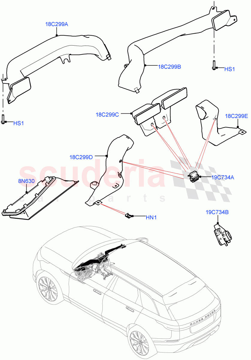 Air Vents, Louvres And Ducts (Instrument Panel, Internal Components) of Land Rover Land Rover Range Rover Velar (2017+) [3.0 I6 Turbo Petrol AJ20P6]