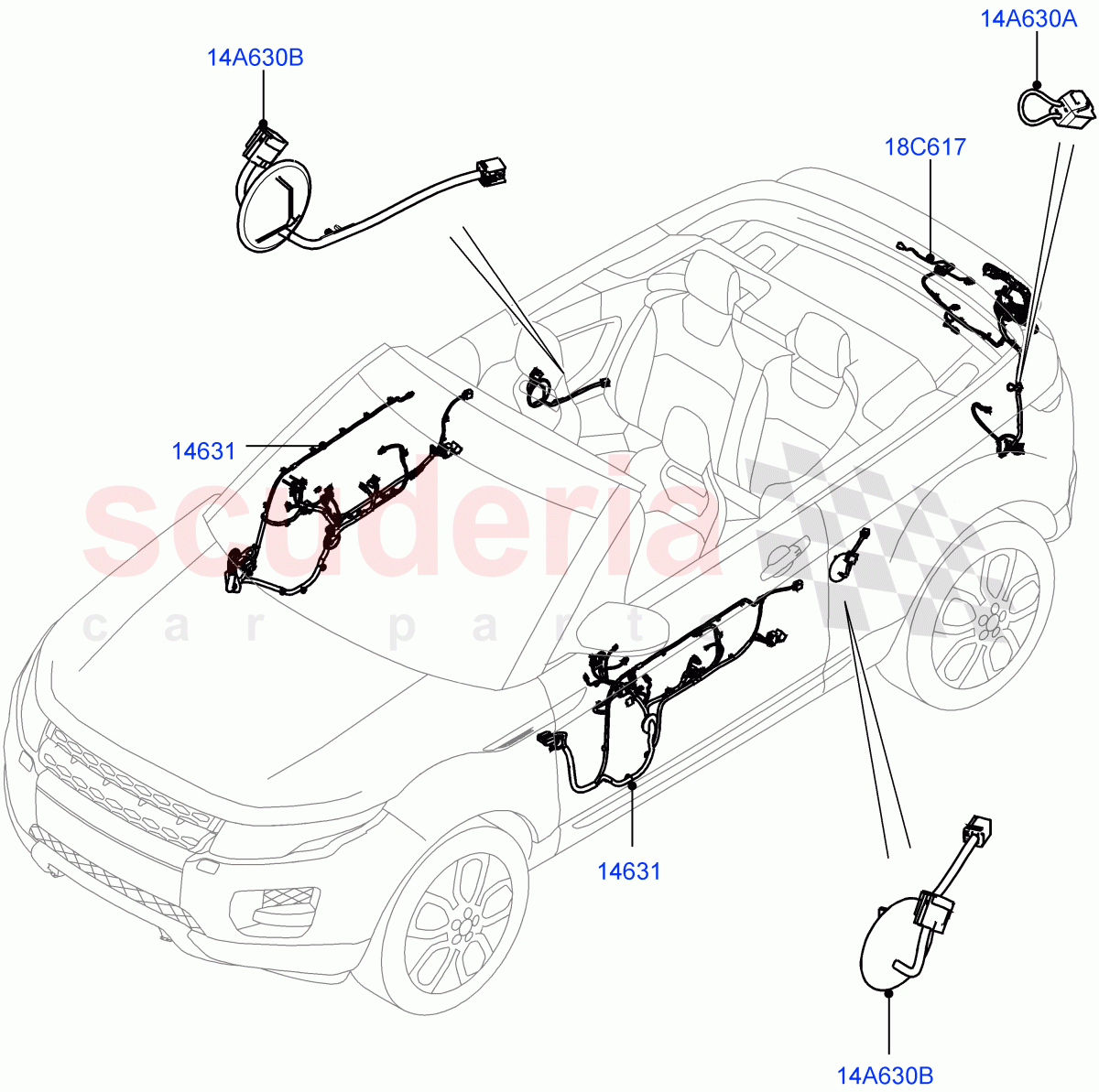 Wiring - Body Closures (Front And Rear Doors) (2 Door Convertible, Halewood (UK)) ((V) FROMGH000001) of Land Rover Land Rover Range Rover Evoque (2012-2018) [2.0 Turbo Petrol GTDI]