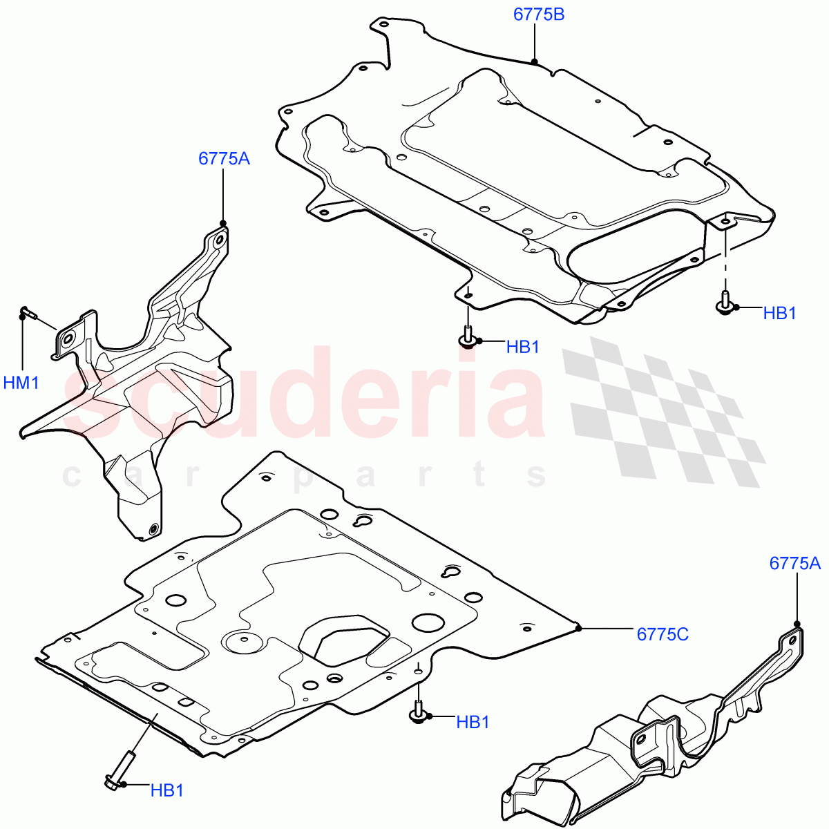 Splash And Heat Shields(Solihull Plant Build, Front)((V)FROMHA000001) of Land Rover Land Rover Discovery 5 (2017+) [2.0 Turbo Petrol AJ200P]