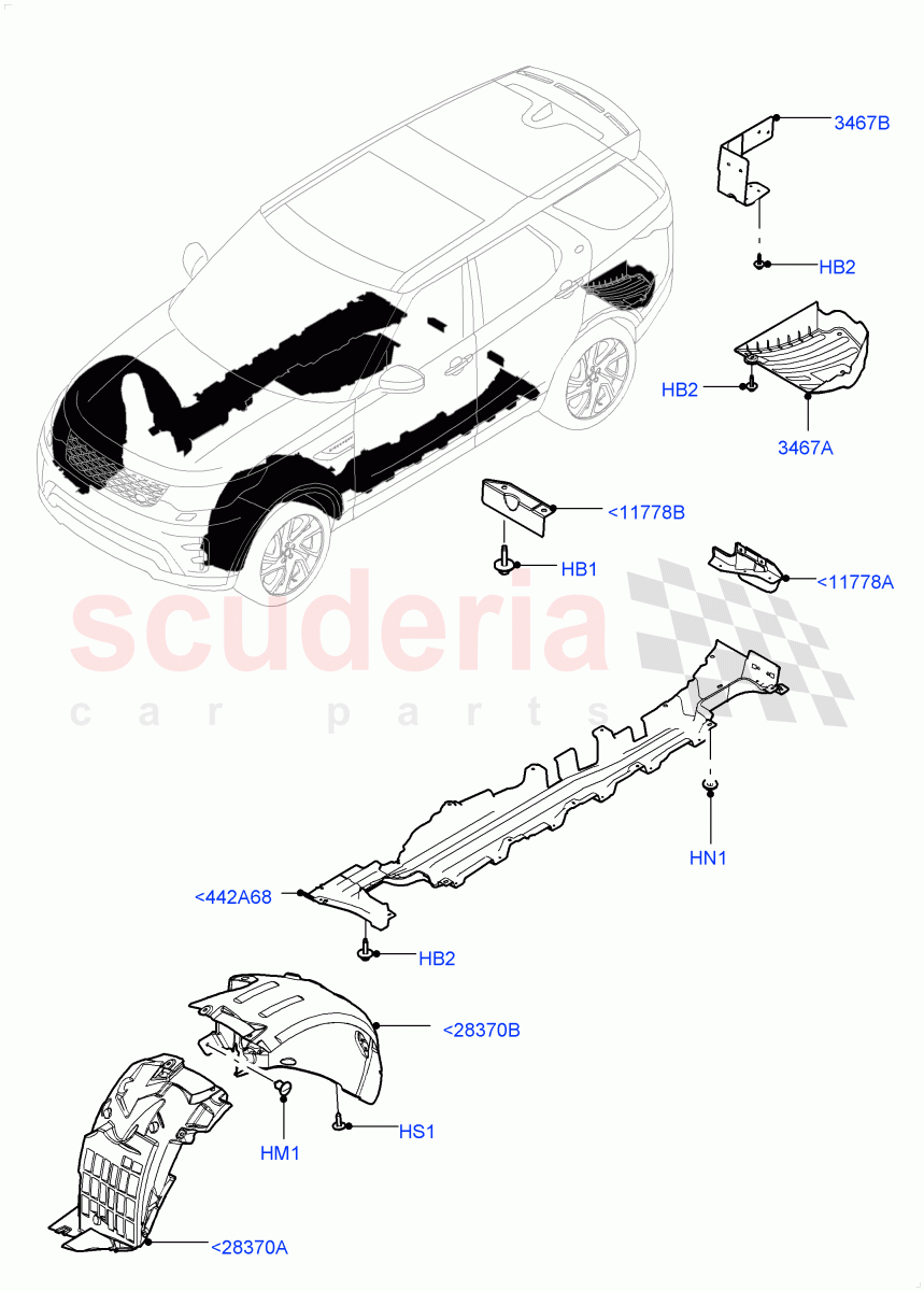 Front Panels, Aprons & Side Members(Solihull Plant Build, Wheelhouse)((V)FROMHA000001) of Land Rover Land Rover Discovery 5 (2017+) [3.0 I6 Turbo Petrol AJ20P6]