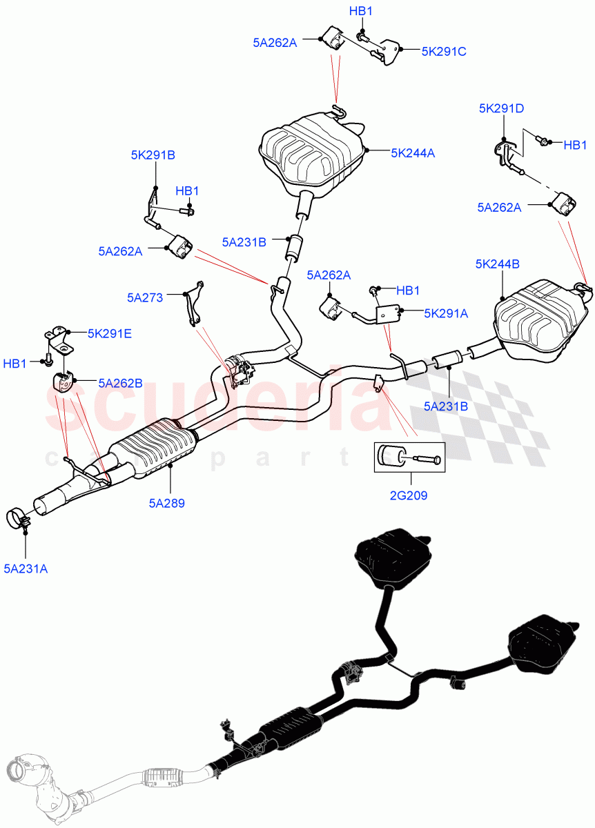 Rear Exhaust System (Nitra Plant Build) (2.0L I4 High DOHC AJ200 Petrol) ((V) FROMK2000001) of Land Rover Land Rover Discovery 5 (2017+) [2.0 Turbo Petrol AJ200P]