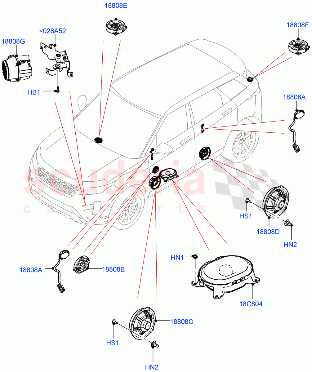 Speakers (Halewood (UK), Premium Audio 1280 W) of Land Rover Land Rover Range Rover Evoque (2019+) [2.0 Turbo Diesel]