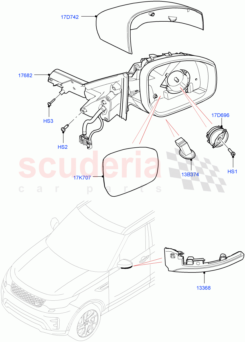 Exterior Rear View Mirror(Nitra Plant Build)((V)FROMK2000001) of Land Rover Land Rover Discovery 5 (2017+) [3.0 DOHC GDI SC V6 Petrol]