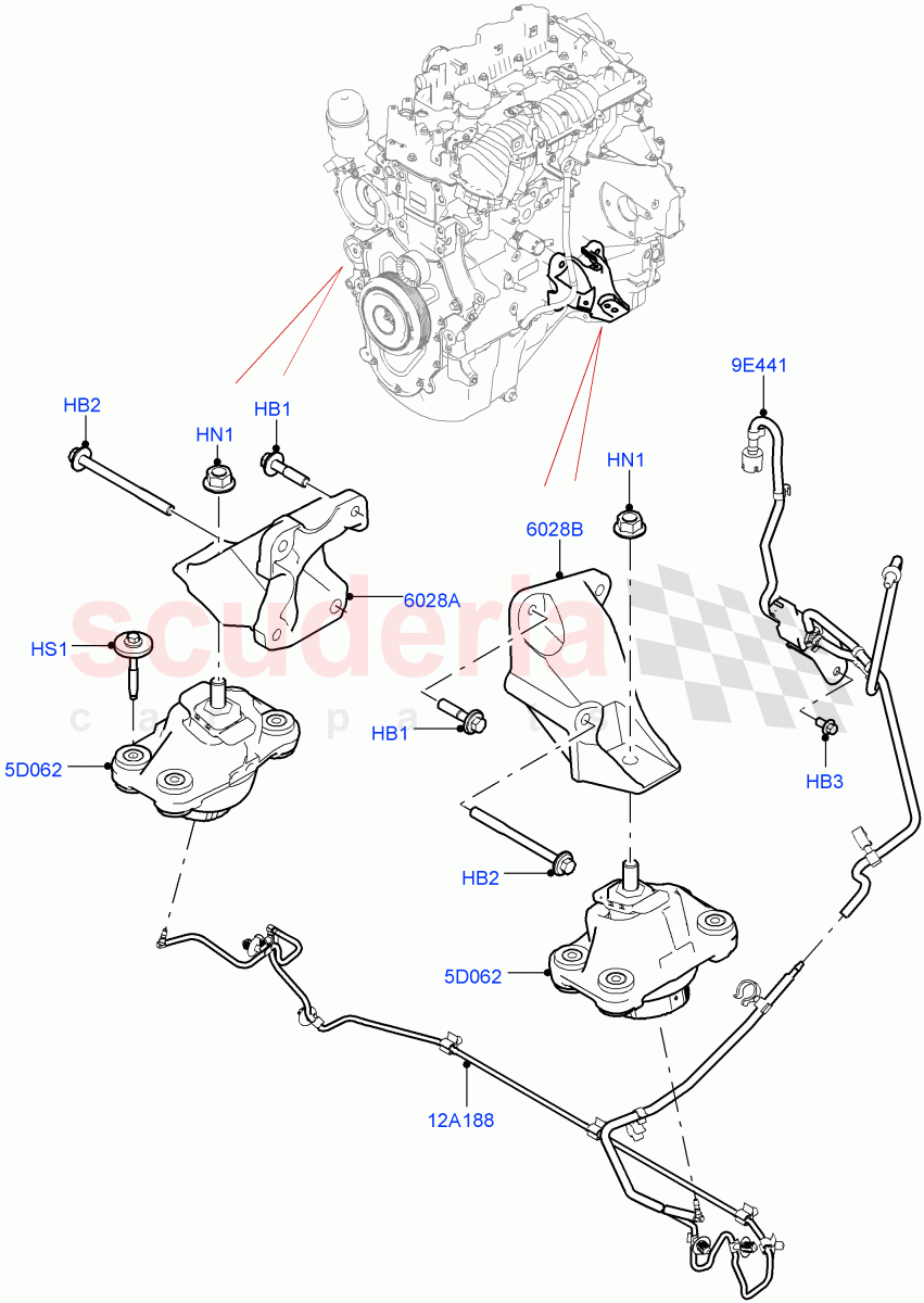 Engine Mounting(Solihull Plant Build)(2.0L I4 DSL MID DOHC AJ200,2.0L I4 DSL HIGH DOHC AJ200)((V)FROMHA000001) of Land Rover Land Rover Discovery 5 (2017+) [3.0 I6 Turbo Diesel AJ20D6]