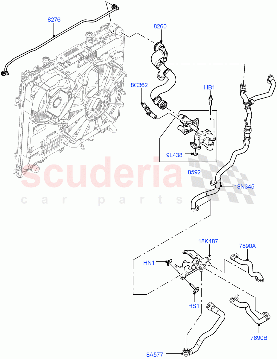 Cooling System Pipes And Hoses (Engine, Solihull Plant Build) (3.0 V6 D Gen2 Mono Turbo, Active Tranmission Warming) ((V) FROMKA000001) of Land Rover Land Rover Discovery 5 (2017+) [3.0 Diesel 24V DOHC TC]