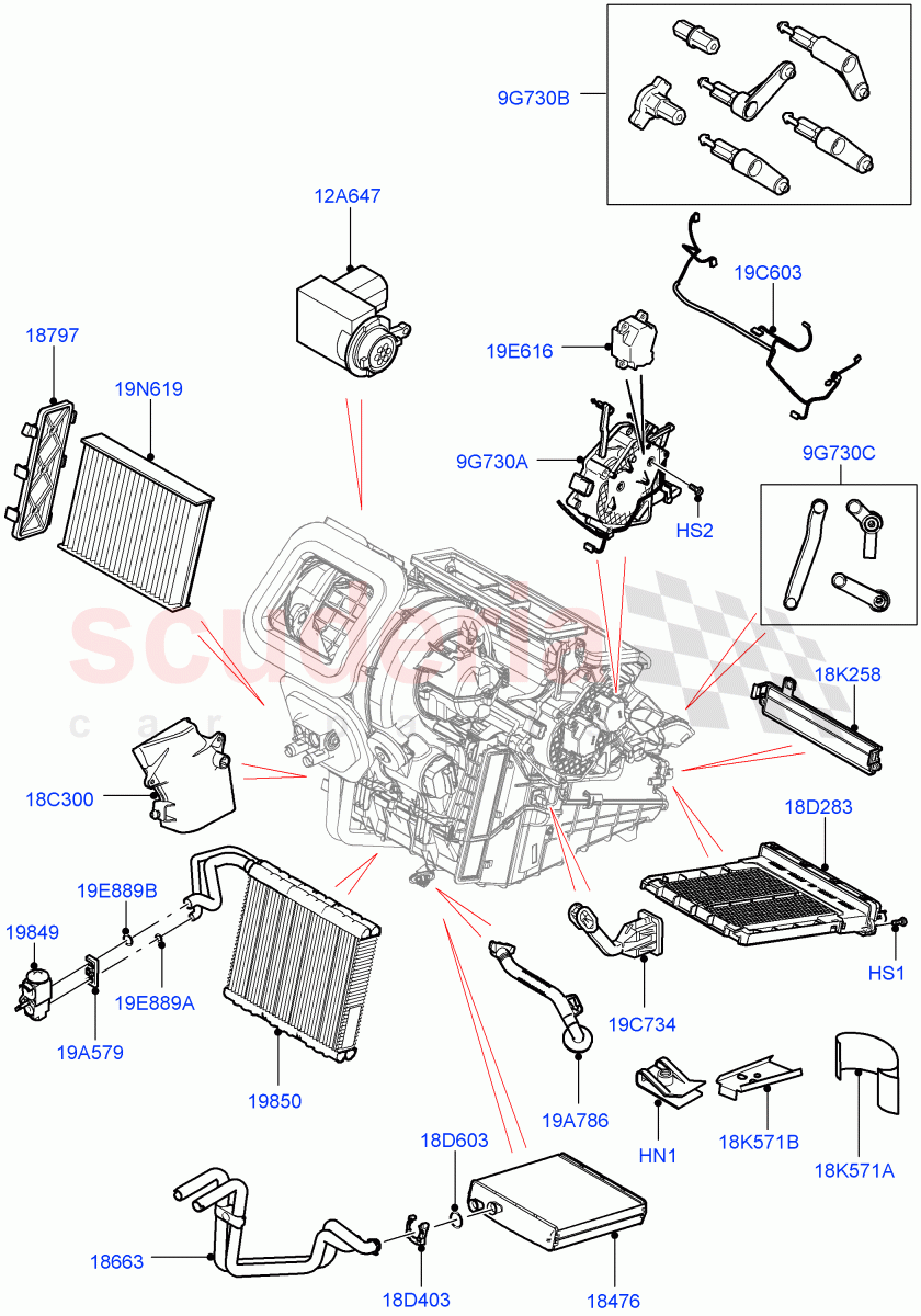 Heater/Air Cond.Internal Components(Main Unit)(Halewood (UK))((V)FROMMH000001) of Land Rover Land Rover Range Rover Evoque (2019+) [2.0 Turbo Diesel AJ21D4]