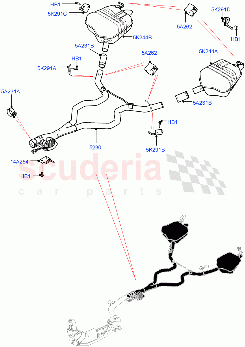 Rear Exhaust System(Solihull Plant Build)(3.0 V6 D Gen2 Mono Turbo,Stage V Plus DPF,Proconve L6 Emissions)((V)FROMHA000001) of Land Rover Land Rover Discovery 5 (2017+) [3.0 Diesel 24V DOHC TC]