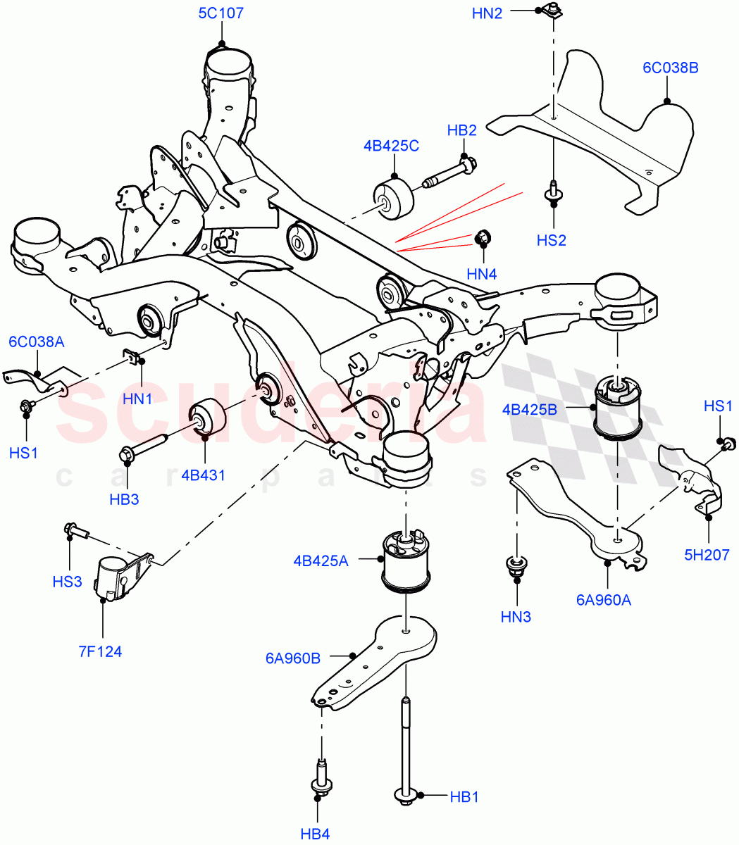 Rear Cross Member & Stabilizer Bar (Crossmember) (Changsu (China), Electric Engine Battery-MHEV, Less Electric Engine Battery) of Land Rover Land Rover Range Rover Evoque (2019+) [2.0 Turbo Petrol AJ200P]