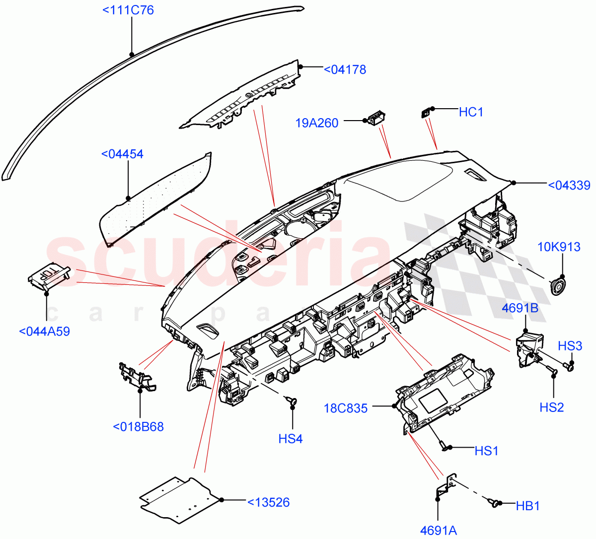 Instrument Panel (Upper, External Components) (Halewood (UK), Less Head Up Display) of Land Rover Land Rover Range Rover Evoque (2019+) [2.0 Turbo Diesel]