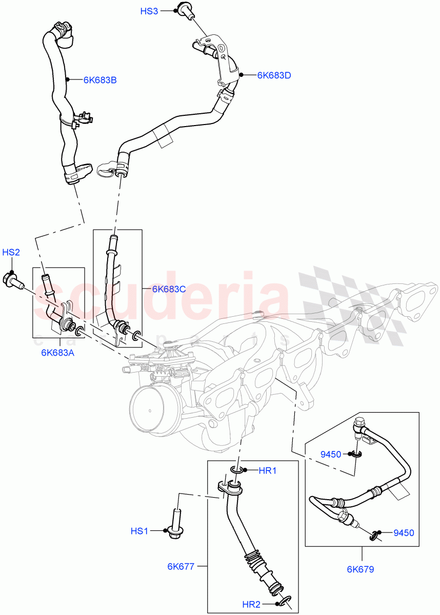 Turbocharger(Lubrication And Cooling)(3.0L AJ20P6 Petrol High)((V)FROMMA000001) of Land Rover Land Rover Range Rover Velar (2017+) [3.0 I6 Turbo Petrol AJ20P6]