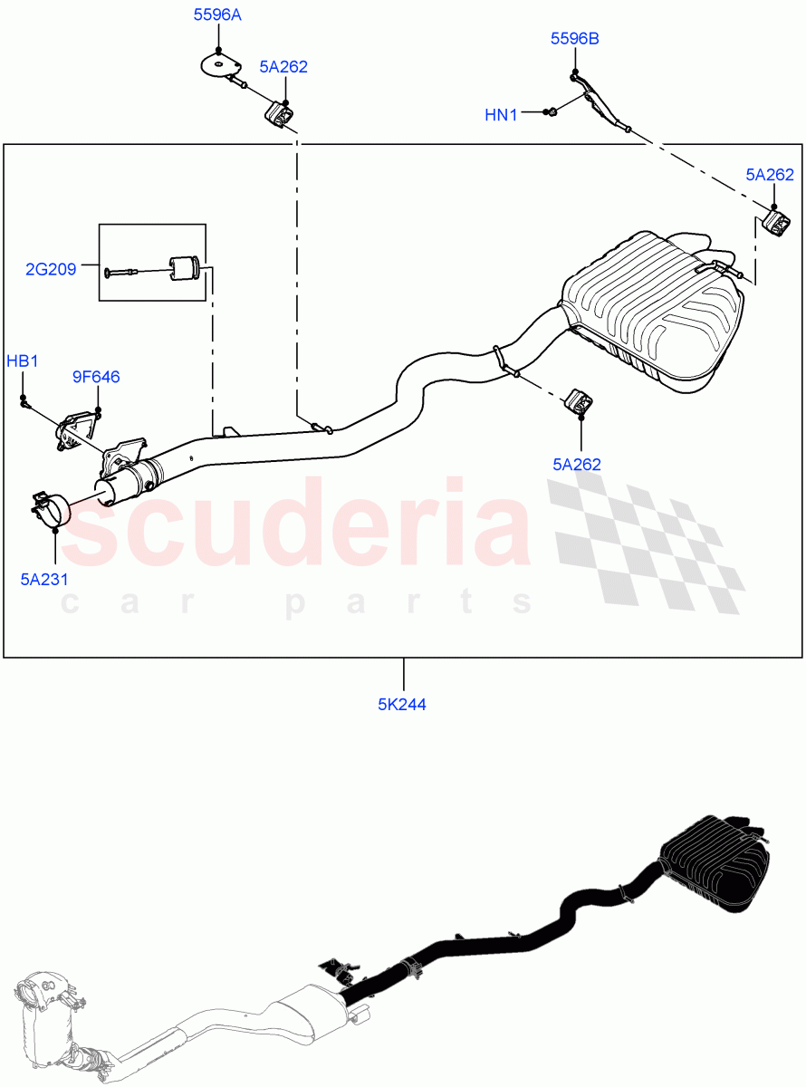 Rear Exhaust System(2.0L AJ21D4 Diesel Mid)((V)FROMMA000001) of Land Rover Land Rover Range Rover Velar (2017+) [2.0 Turbo Diesel AJ21D4]