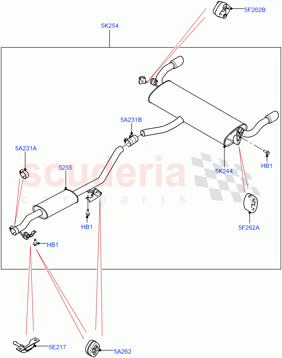 Rear Exhaust System(Rear Section)(2.0L 16V TIVCT T/C 240PS Petrol,Itatiaia (Brazil),With 5 Seat Configuration)((V)FROMGT000001) of Land Rover Land Rover Discovery Sport (2015+) [2.0 Turbo Petrol GTDI]