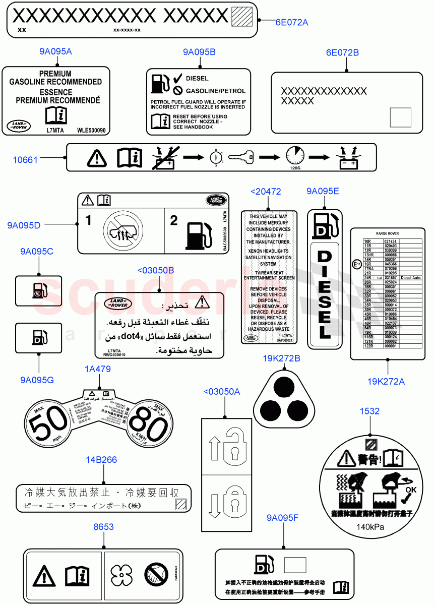 Labels (Body) ((V) FROMAA000001) of Land Rover Land Rover Range Rover (2010-2012) [5.0 OHC SGDI SC V8 Petrol]