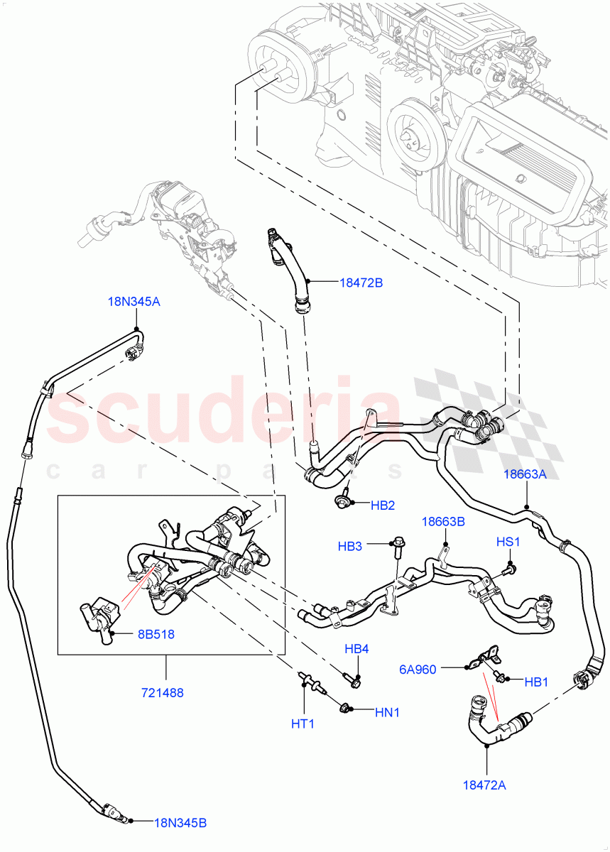 Heater Hoses (Nitra Plant Build) (2.0L I4 High DOHC AJ200 Petrol, With Fuel Fired Heater, With Manual Air Conditioning, Fuel Fired Heater With Park Heat, Fuel Heater W/Pk Heat With Remote, With Air Conditioning - Front/Rear, With Front Comfort Air Con (IHKA)) ((V) FROMK2000001) of Land Rover Land Rover Discovery 5 (2017+) [3.0 DOHC GDI SC V6 Petrol]