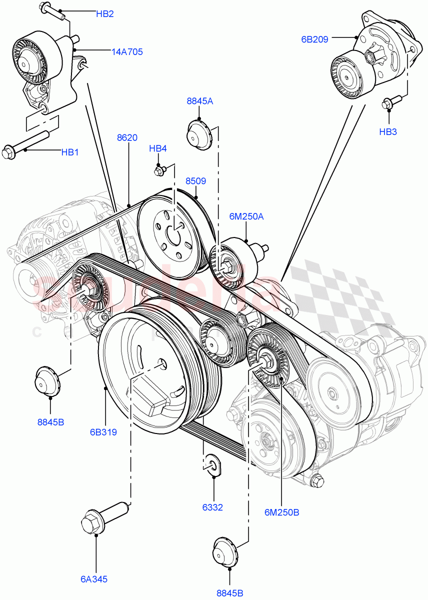 Pulleys And Drive Belts(4.4L DOHC DITC V8 Diesel) of Land Rover Land Rover Range Rover (2012-2021) [4.4 DOHC Diesel V8 DITC]