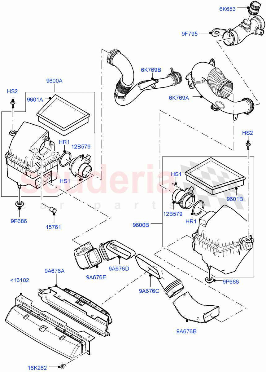 Air Cleaner (3.0 V6 D Gen2 Twin Turbo) of Land Rover Land Rover Range Rover Velar (2017+) [3.0 Diesel 24V DOHC TC]