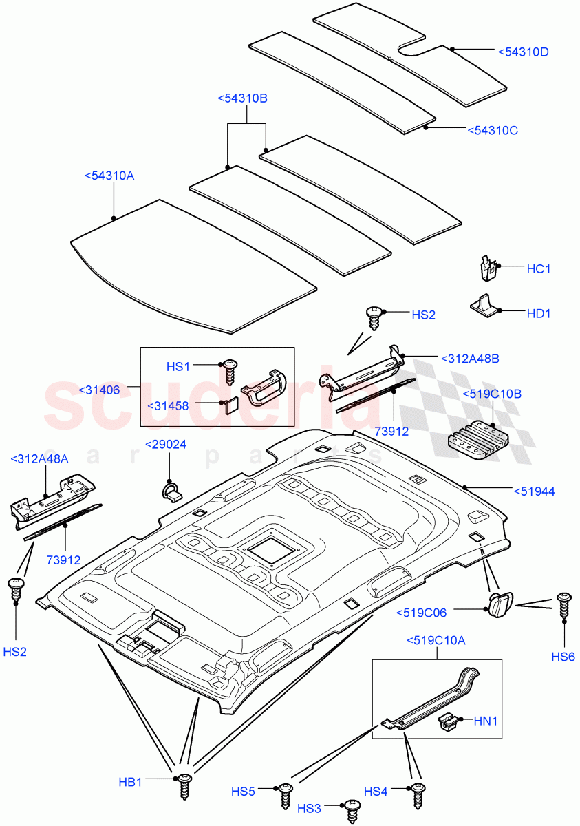 Headlining And Sun Visors (Headlining With Front And Rear Lamp Aperture) (Less Armoured) ((V) FROMAA000001) of Land Rover Land Rover Range Rover (2010-2012) [5.0 OHC SGDI SC V8 Petrol]