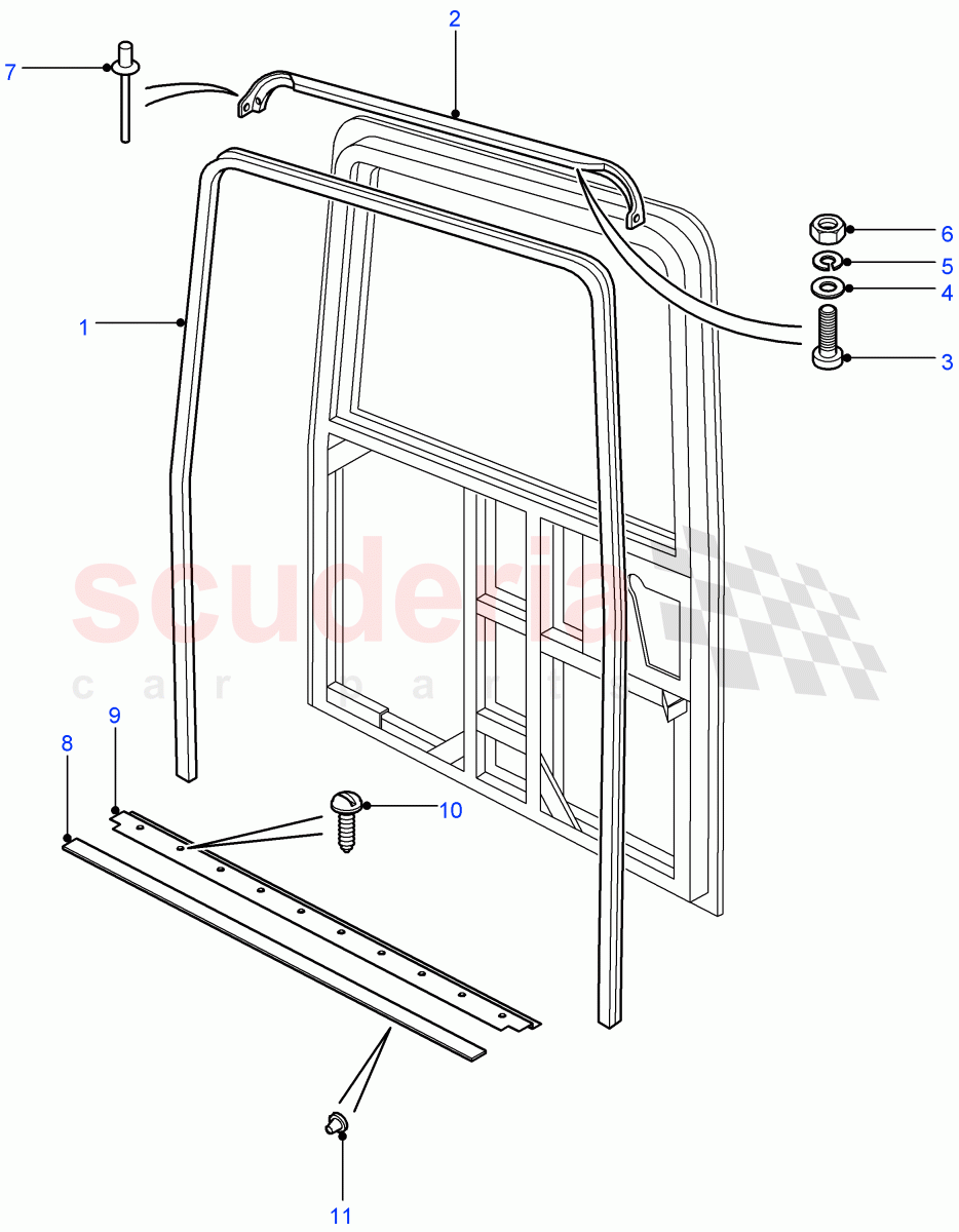 Rear End Door Seals(Hard Top,110" Wheelbase,90" Wheelbase,Station Wagon - 5 Door,Station Wagon - 3 Door)((V)FROM7A000001) of Land Rover Land Rover Defender (2007-2016)