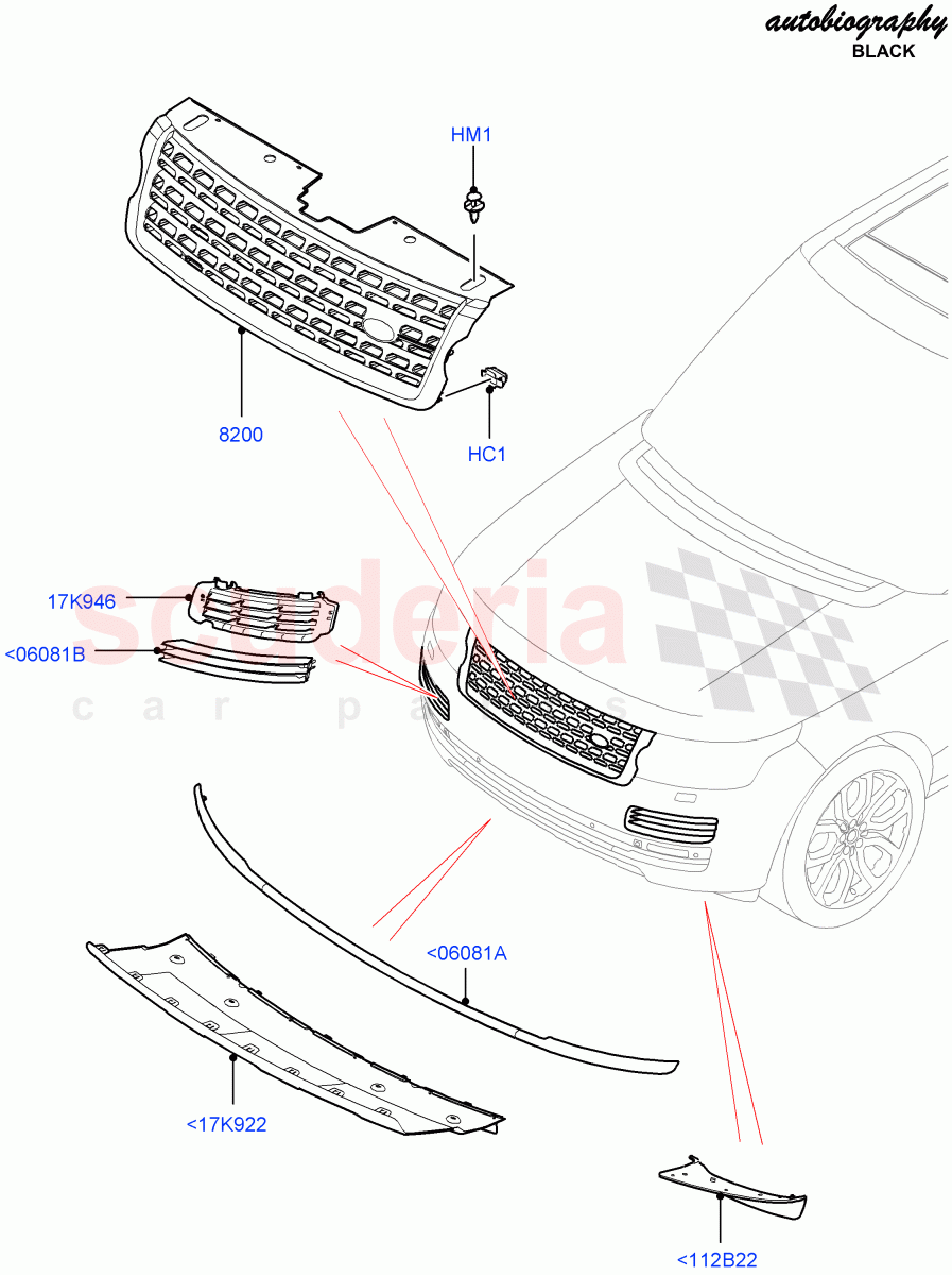 Radiator Grille And Front Bumper (Autobiography Black / SV Autobiography) (Front Bumper Body Clr/Atlas/Chrome, Front Bumper - Graphite Atlas, Front Bumper Graphite 2) ((V) FROMEA000001, (V) TOHA999999) of Land Rover Land Rover Range Rover (2012-2021) [2.0 Turbo Petrol AJ200P]