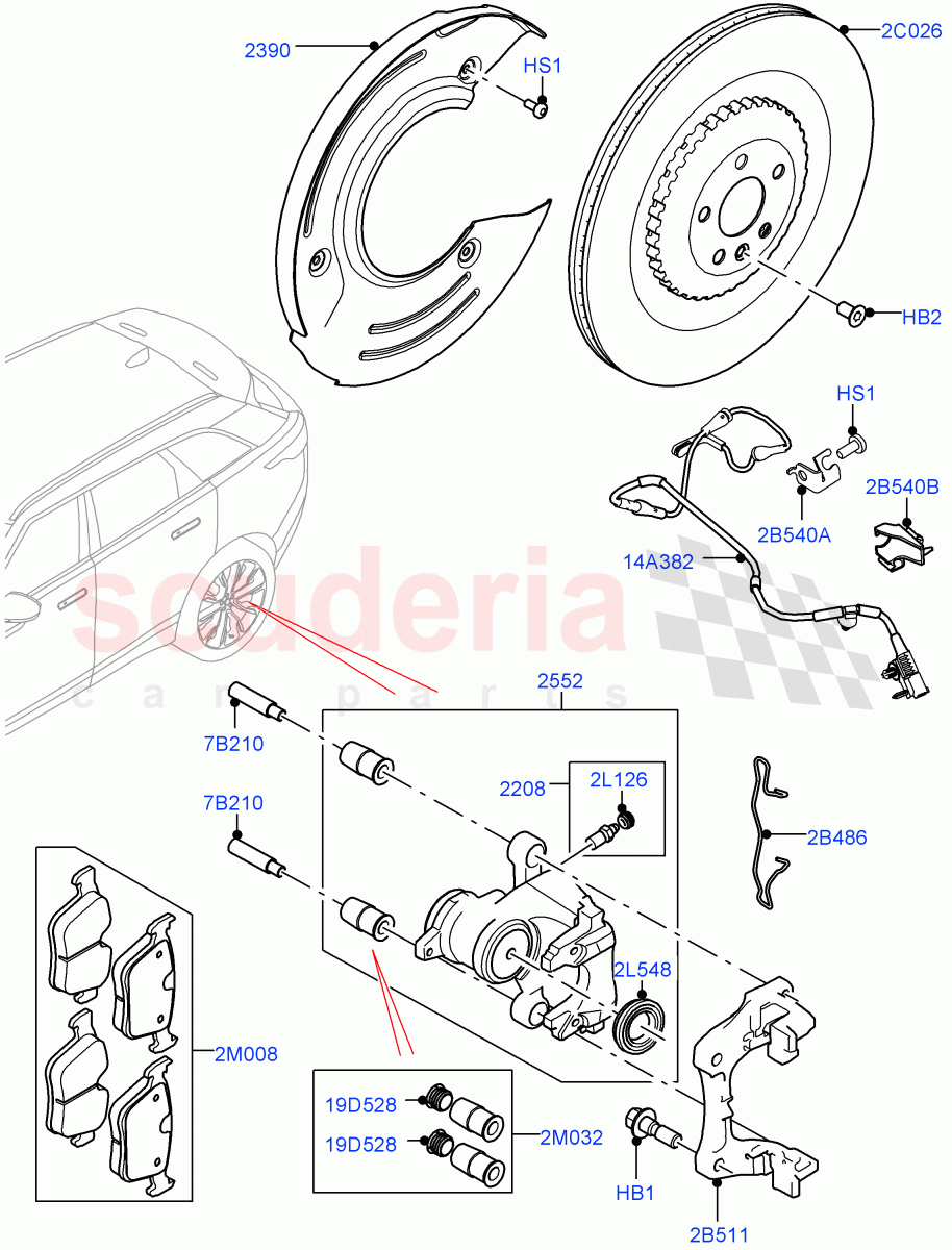Rear Brake Discs And Calipers (5.0L P AJ133 DOHC CDA S/C Enhanced, Limited Package) ((V) FROMKA000001) of Land Rover Land Rover Range Rover Velar (2017+) [3.0 Diesel 24V DOHC TC]