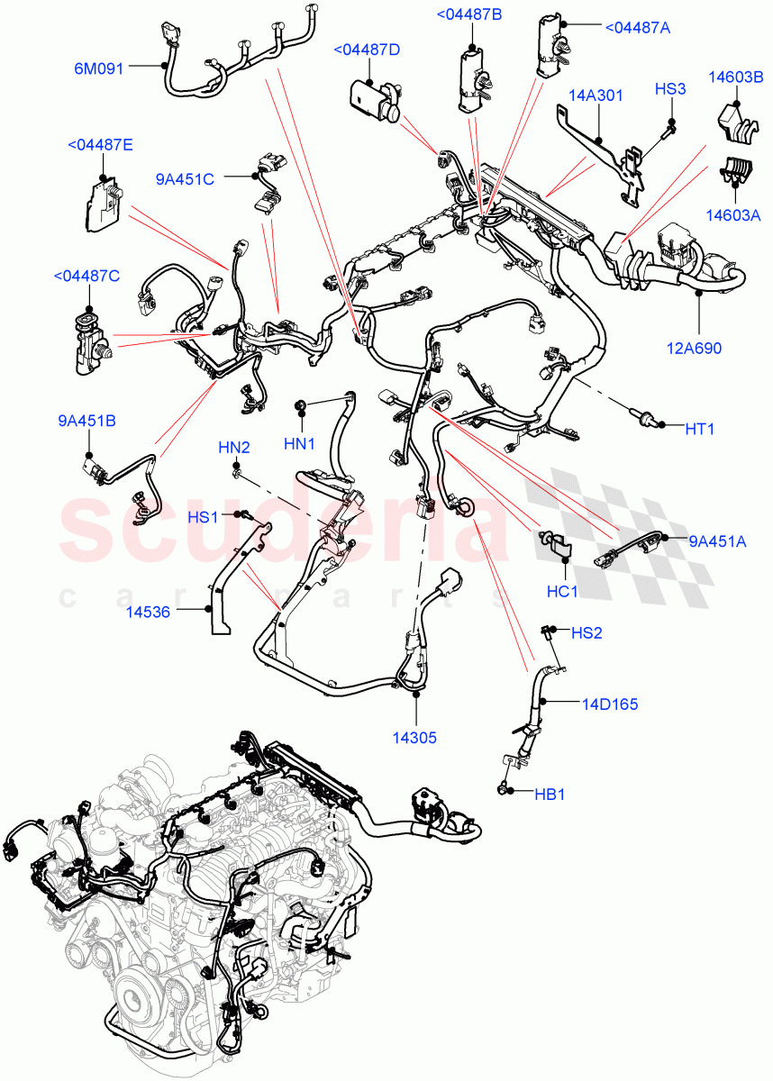 Engine Harness (2.0L I4 DSL MID DOHC AJ200, 2.0L I4 DSL HIGH DOHC AJ200) of Land Rover Land Rover Range Rover Velar (2017+) [3.0 I6 Turbo Petrol AJ20P6]