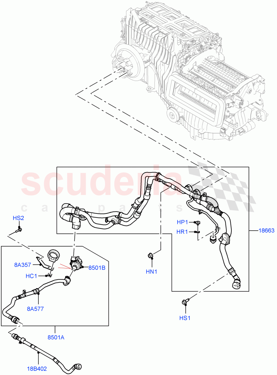 Heater Hoses (4.4 V8 Turbo Petrol (NC10), With Ptc Heater, Premium Air Conditioning-Front/Rear, Less Heater) of Land Rover Land Rover Range Rover (2022+) [3.0 I6 Turbo Petrol AJ20P6]