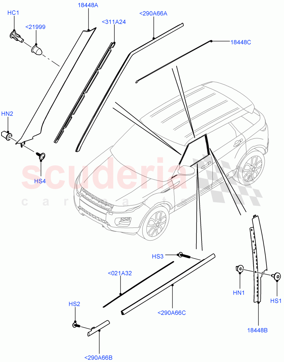 Front Doors, Hinges & Weatherstrips (Finishers) (5 Door, Itatiaia (Brazil)) ((V) FROMGT000001) of Land Rover Land Rover Range Rover Evoque (2012-2018) [2.0 Turbo Petrol AJ200P]
