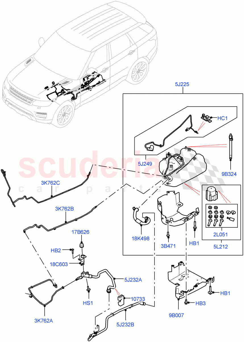 Exhaust Fluid Injection System (Tank And Filler) (3.0L AJ20D6 Diesel High, With Diesel Exh Fluid Emission Tank) ((V) FROMLA000001) of Land Rover Land Rover Range Rover Sport (2014+) [3.0 I6 Turbo Diesel AJ20D6]