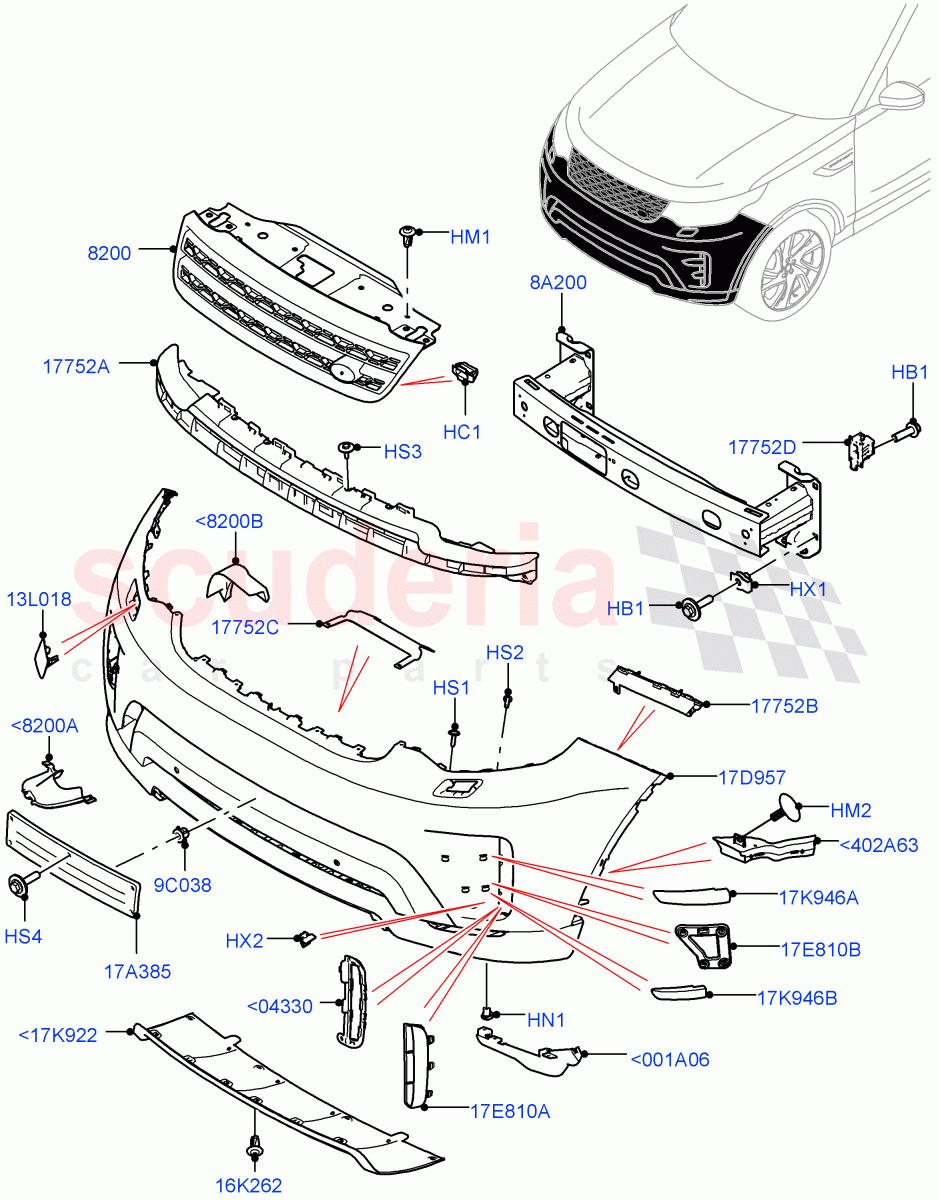 Radiator Grille And Front Bumper(Nitra Plant Build)(Black Front Bumper)((V)FROMK2000001,(V)TOL2999999) of Land Rover Land Rover Discovery 5 (2017+) [2.0 Turbo Petrol AJ200P]