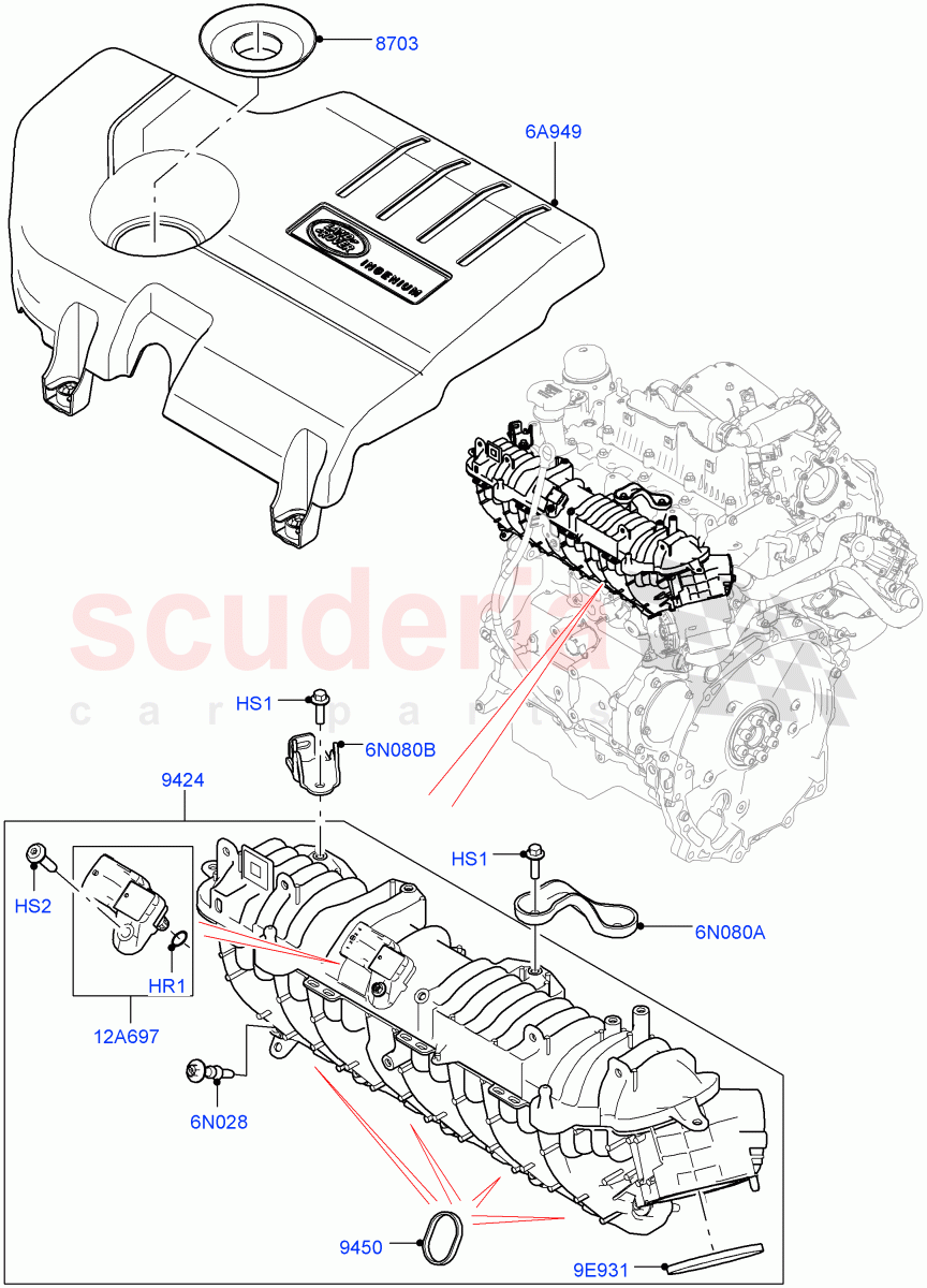 Inlet Manifold (2.0L AJ20D4 Diesel Mid PTA, Halewood (UK), 2.0L AJ20D4 Diesel LF PTA) of Land Rover Land Rover Range Rover Evoque (2019+) [2.0 Turbo Diesel]