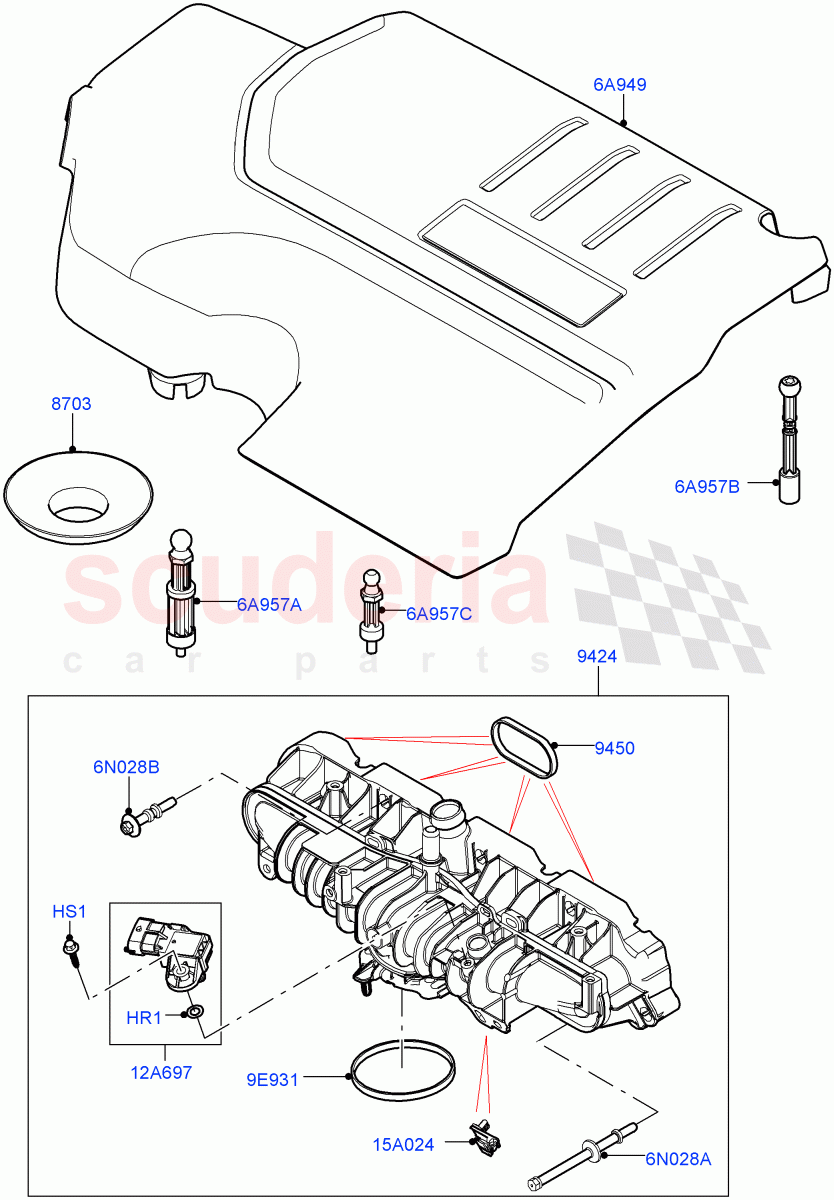 Inlet Manifold (2.0L AJ20P4 Petrol High PTA, Halewood (UK), 2.0L AJ20P4 Petrol E100 PTA, 2.0L AJ20P4 Petrol Mid PTA) of Land Rover Land Rover Range Rover Evoque (2019+) [2.0 Turbo Petrol AJ200P]