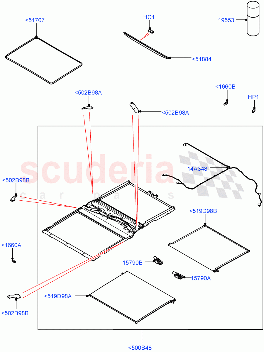 Sliding Roof Mechanism And Controls(Nitra Plant Build, Sunroof Frame)(Roof Conv-Front And Rear Panoramic)((V)FROMK2000001) of Land Rover Land Rover Discovery 5 (2017+) [3.0 I6 Turbo Diesel AJ20D6]