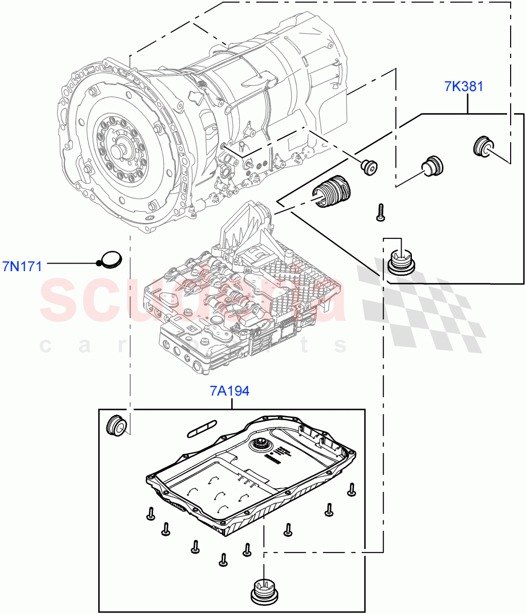 Transmission External Components (Nitra Plant Build) (3.0L DOHC GDI SC V6 PETROL, 8 Speed Auto Trans ZF 8HP70 4WD, 5.0L OHC SGDI SC V8 Petrol - AJ133, 5.0L OHC SGDI NA V8 Petrol - AJ133, 5.0 Petrol AJ133 DOHC CDA, 4.4L DOHC DITC V8 Diesel, 3.0 V6 Diesel) ((V) FROMK2000001) of Land Rover Land Rover Discovery 5 (2017+) [2.0 Turbo Diesel]
