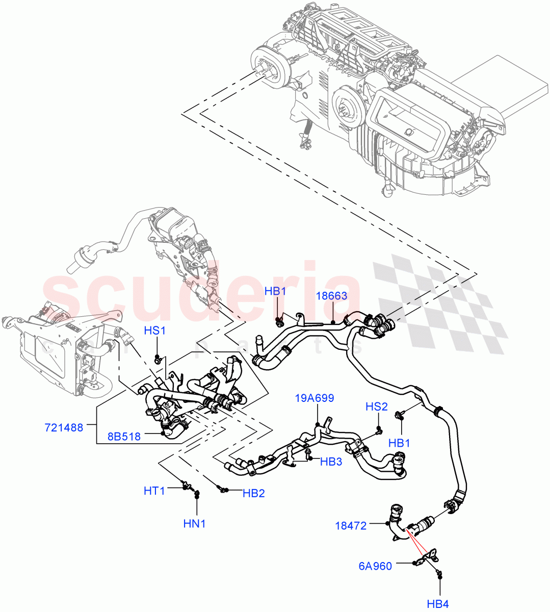 Heater Hoses(Front)(2.0L AJ200P Hi PHEV,2 Zone Air Conditioning - Hybrid,Air Conditioning Hybrid-Front/Rear)((V)FROMJA000001,(V)TOJA999999) of Land Rover Land Rover Range Rover Sport (2014+) [4.4 DOHC Diesel V8 DITC]