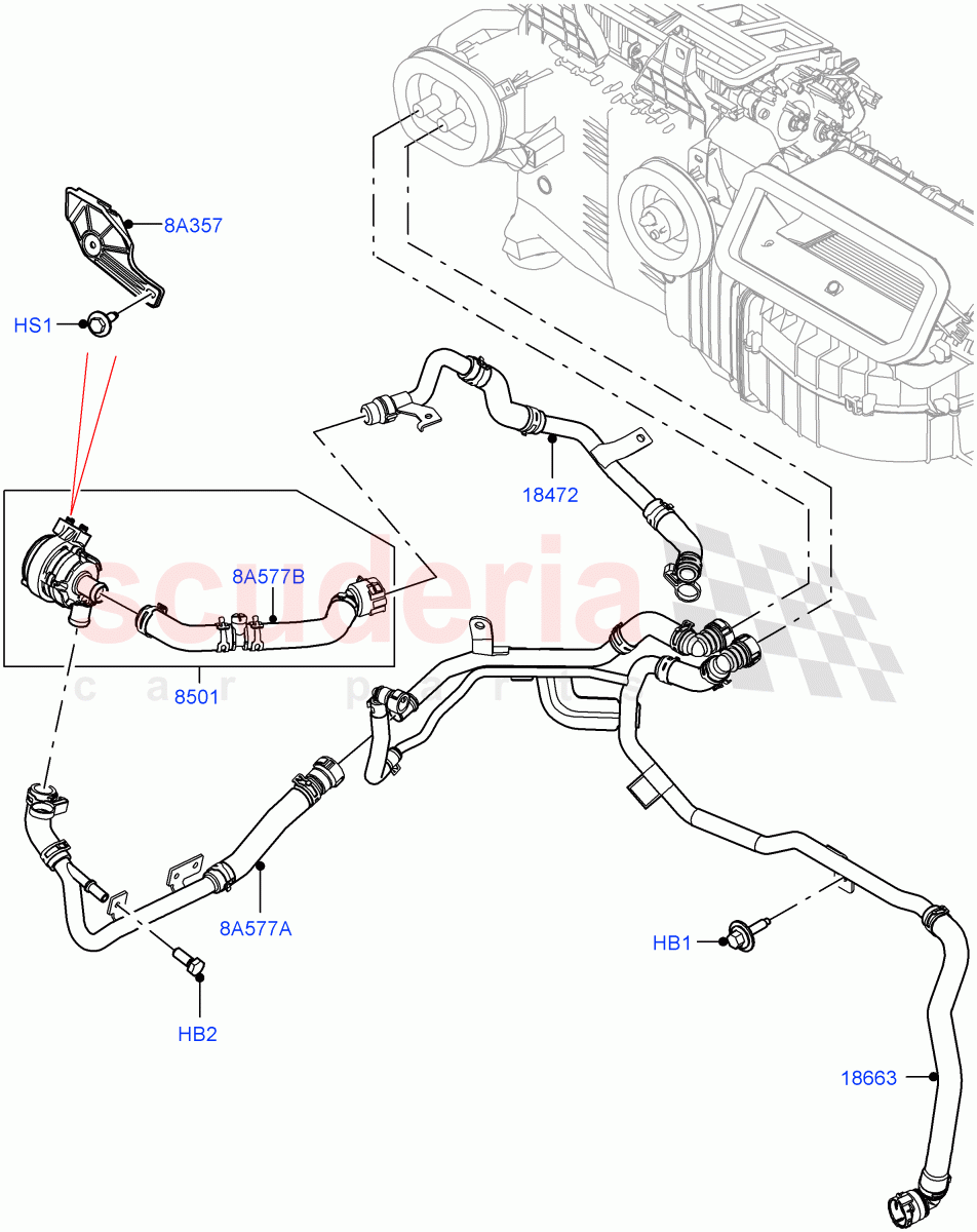 Heater Hoses(Front)(3.0L AJ20P6 Petrol High,Less Heater,With Front Comfort Air Con (IHKA),With Ptc Heater,With Air Conditioning - Front/Rear)((V)FROMKA000001) of Land Rover Land Rover Range Rover Sport (2014+) [2.0 Turbo Petrol AJ200P]