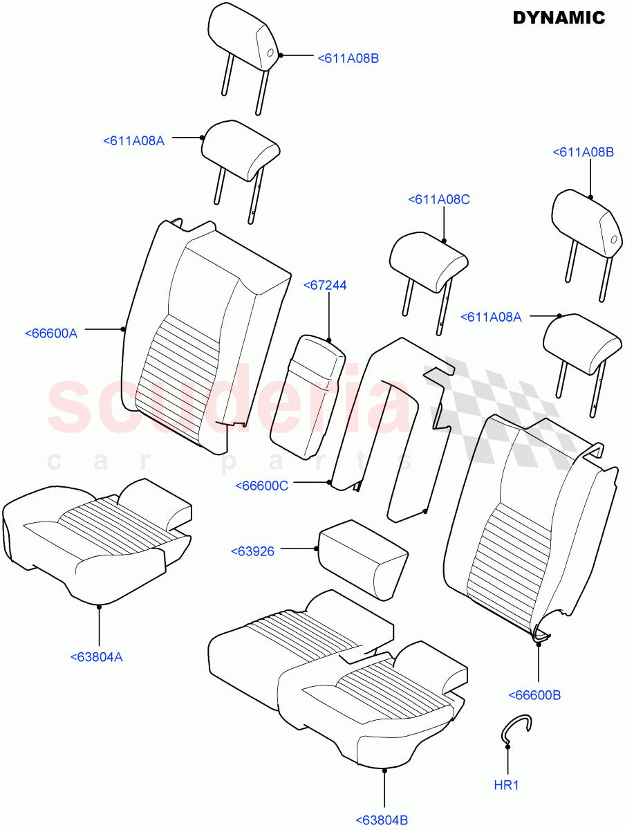 Rear Seat Covers(Dynamic Pack)(Windsor Sport Leather Perforated,Halewood (UK),With 60/40 Manual Fold Thru Rr Seat,Taurus Leather Sport Perforated)((V)FROMGH000001) of Land Rover Land Rover Discovery Sport (2015+) [2.0 Turbo Diesel AJ21D4]