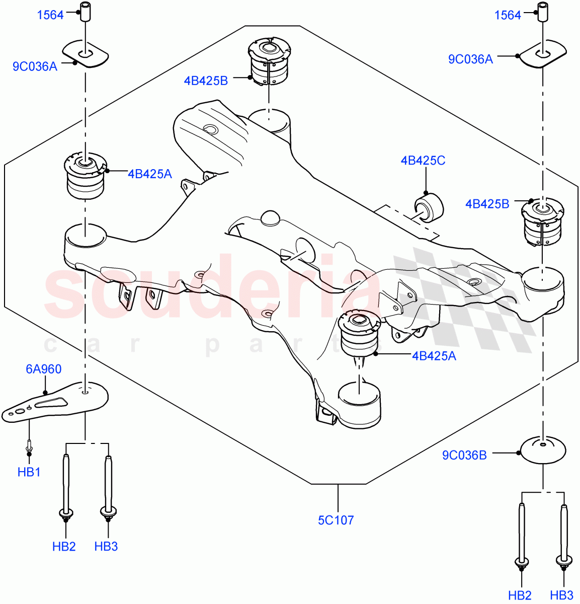 Rear Cross Member & Stabilizer Bar (Nitra Plant Build, Crossmember) ((V) FROMK2000001) of Land Rover Land Rover Discovery 5 (2017+) [3.0 DOHC GDI SC V6 Petrol]