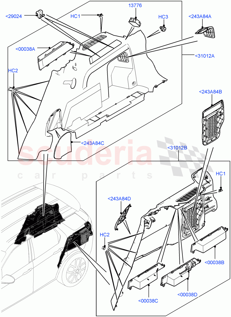 Side Trim (Luggage Compartment) (Halewood (UK), With 60/40 Split - Folding Rr Seat, Less Chiller Unit) of Land Rover Land Rover Discovery Sport (2015+) [2.2 Single Turbo Diesel]