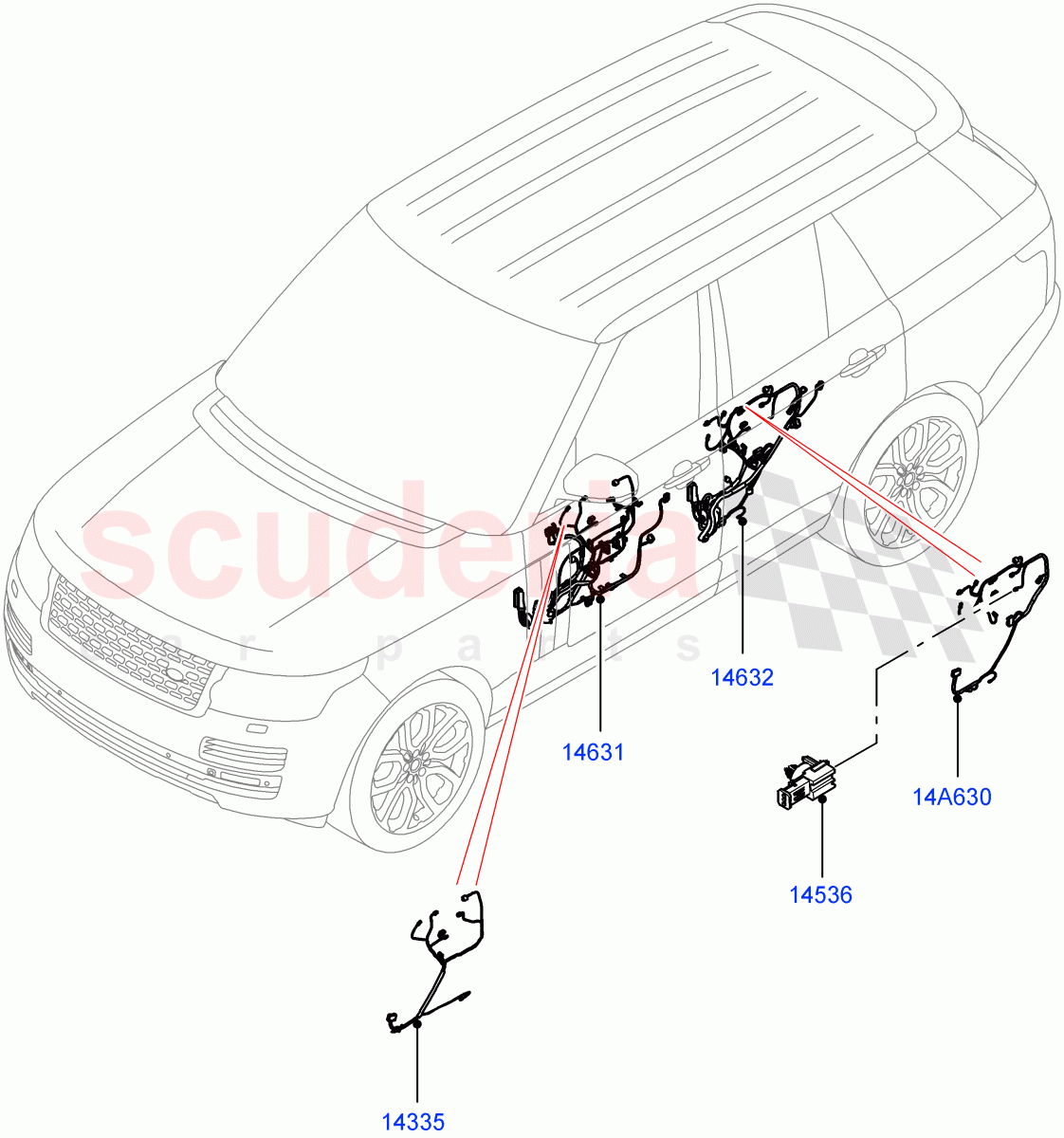 Electrical Wiring - Body And Rear (Front And Rear Doors) ((V) FROMKA000001) of Land Rover Land Rover Range Rover (2012-2021) [2.0 Turbo Petrol GTDI]