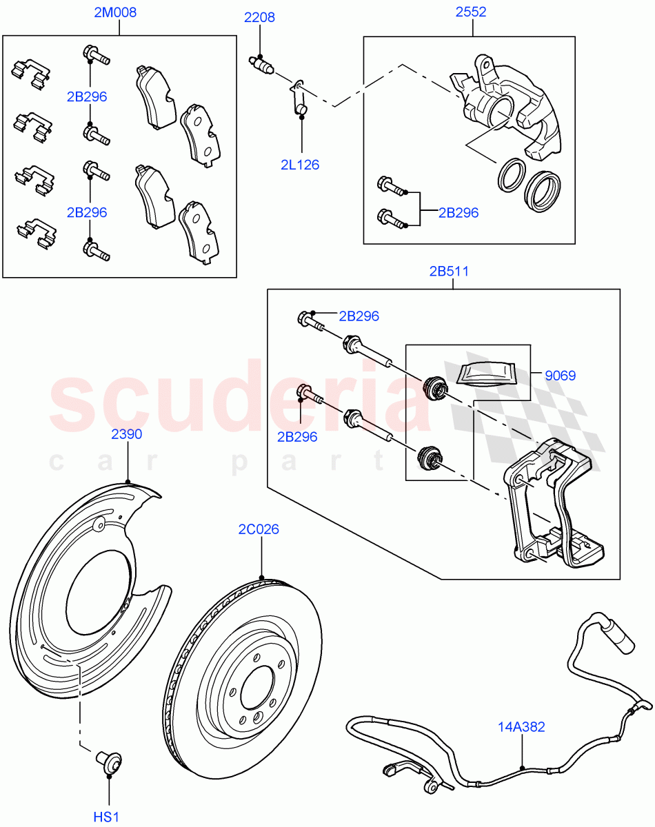 Rear Brake Discs And Calipers (Autobiography Black / SV Autobiography) (Limited Package, Brake Calipers - Red, Brake Calipers - Bespoke, Less Version Package, Brake Calipers - Black) ((V) FROMGA000001) of Land Rover Land Rover Range Rover (2012-2021) [3.0 I6 Turbo Diesel AJ20D6]