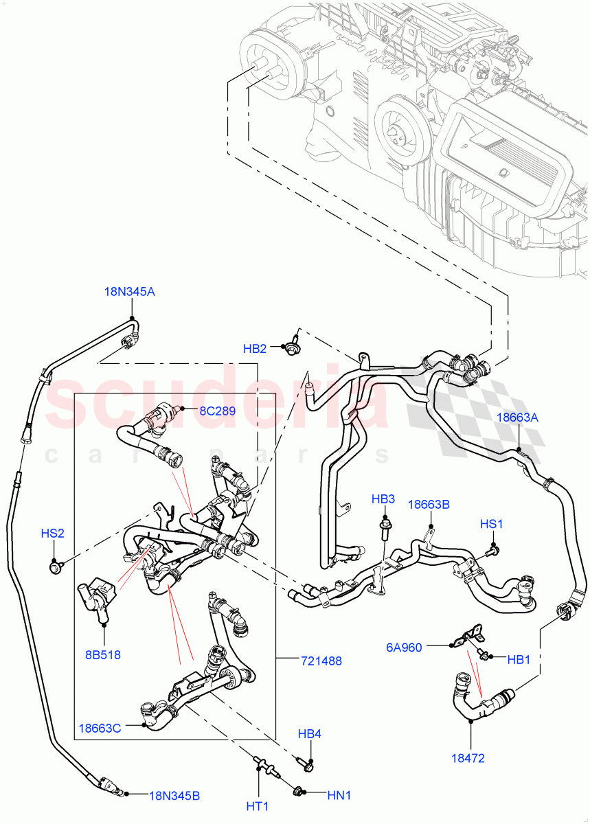 Heater Hoses (Solihull Plant Build) (2.0L I4 High DOHC AJ200 Petrol, With Ptc Heater, With Air Conditioning - Front/Rear, With Fresh Air Heater) ((V) FROMJA000001, (V) TOJA999999) of Land Rover Land Rover Discovery 5 (2017+) [3.0 Diesel 24V DOHC TC]