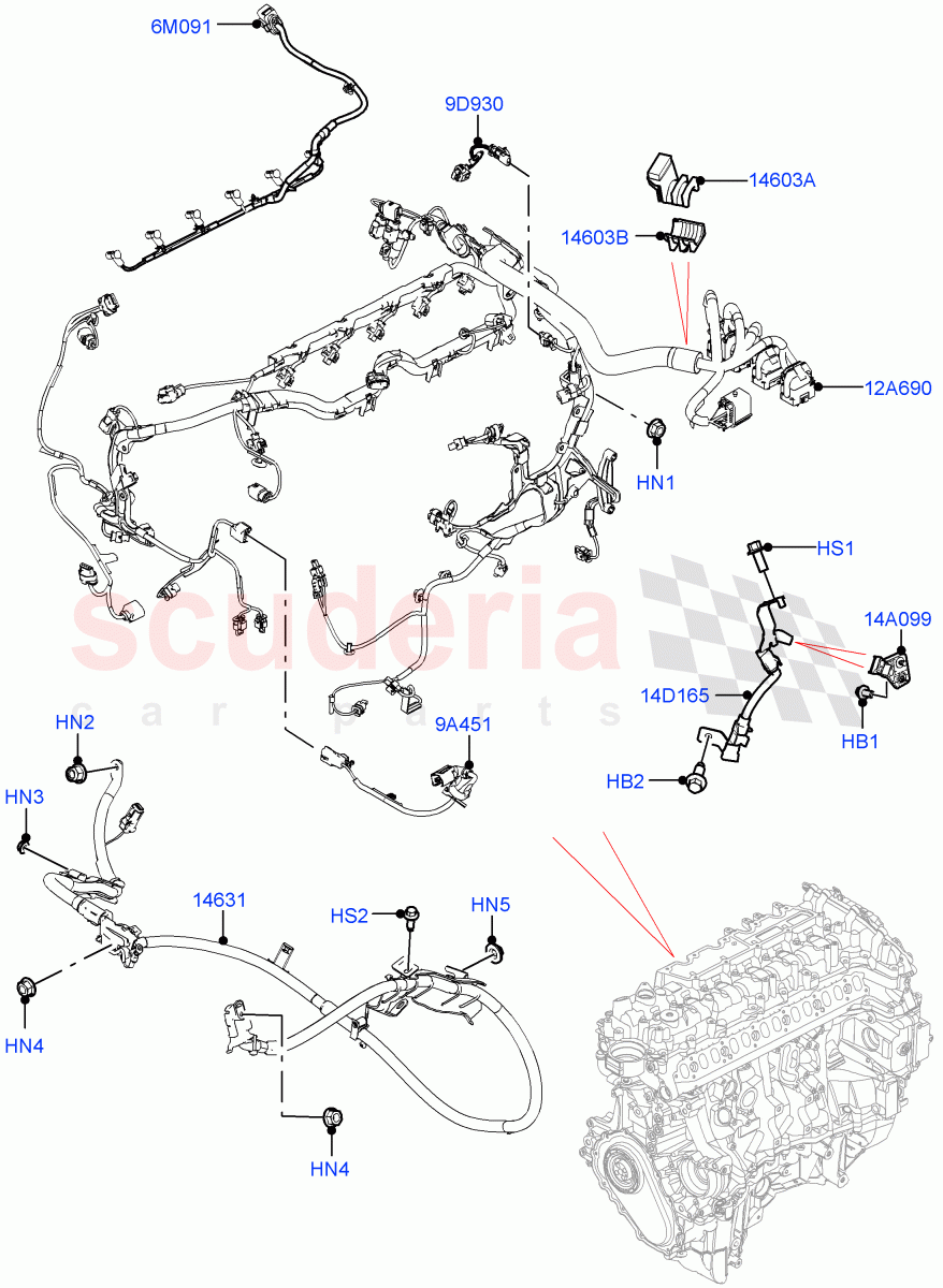 Engine Harness (3.0L AJ20D6 Diesel High, Less Electric Engine Battery) ((V) FROMMA000001) of Land Rover Land Rover Range Rover Velar (2017+) [3.0 DOHC GDI SC V6 Petrol]