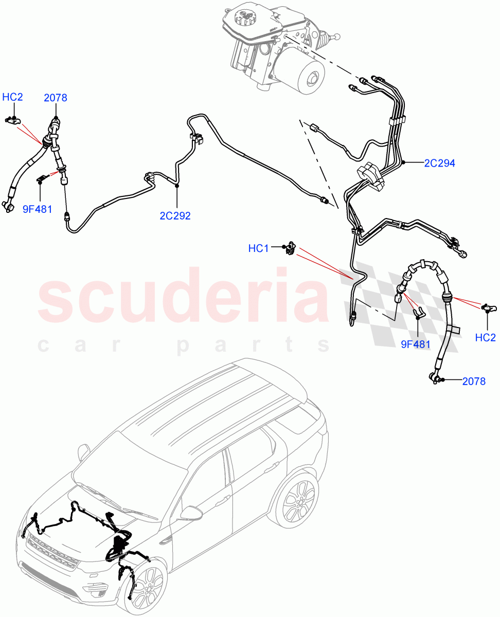 Front Brake Pipes (LHD, Halewood (UK), Less Electric Engine Battery, Electric Engine Battery-MHEV) ((V) FROMMH000001) of Land Rover Land Rover Discovery Sport (2015+) [2.0 Turbo Petrol GTDI]