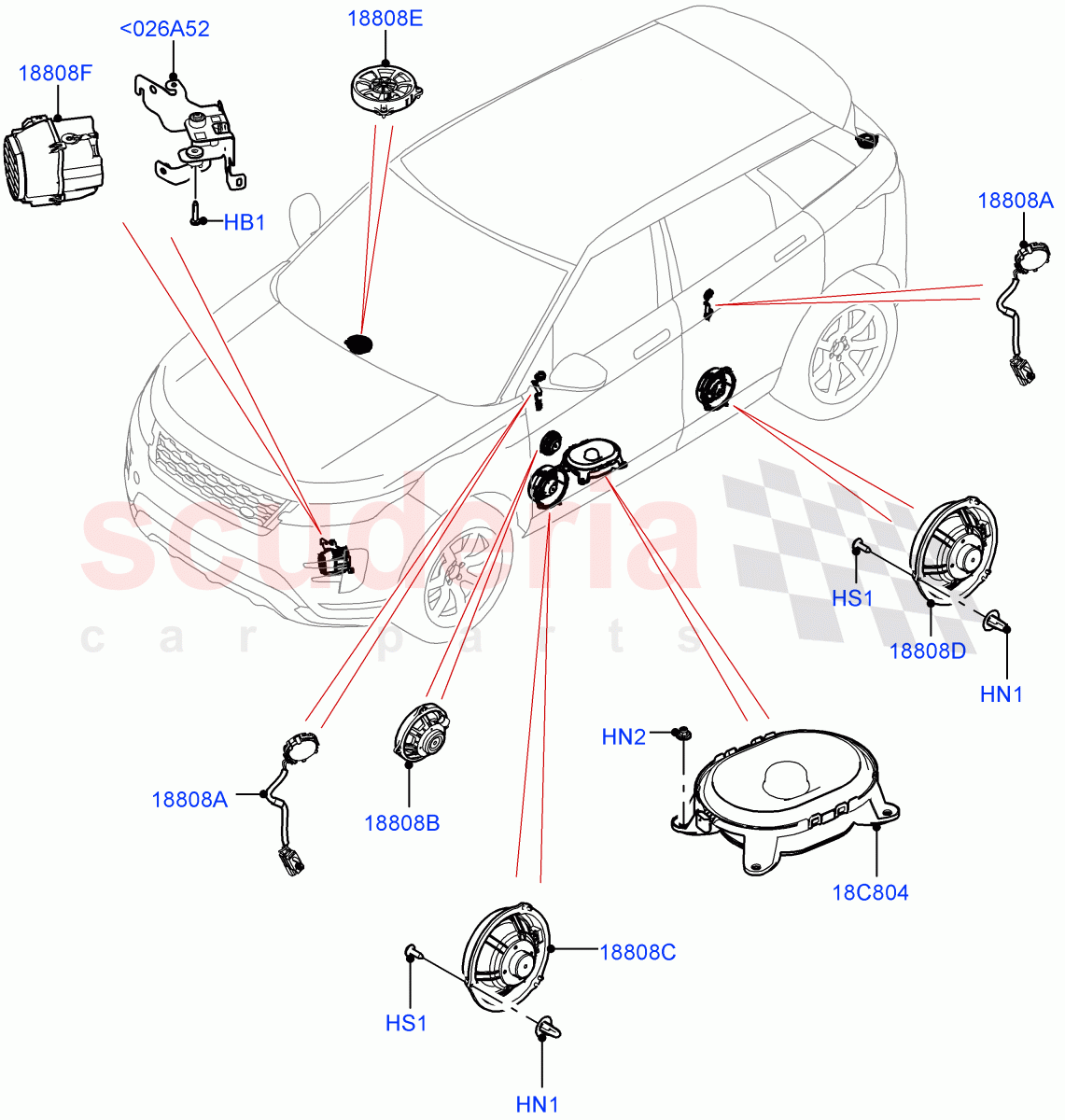 Speakers (Changsu (China), Hi Line Audio System - 600 W) of Land Rover Land Rover Range Rover Evoque (2019+) [2.0 Turbo Diesel AJ21D4]