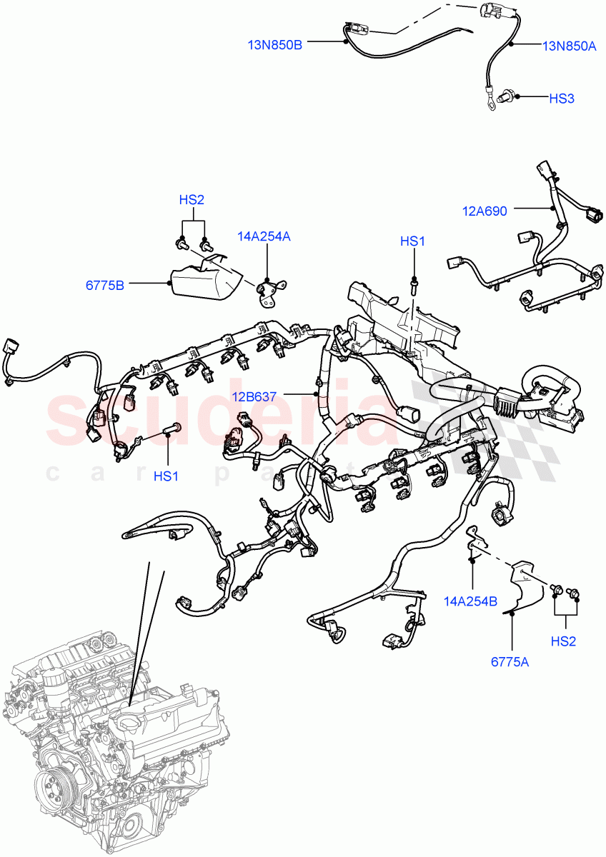 Electrical Wiring - Engine And Dash (Engine) (5.0L OHC SGDI NA V8 Petrol - AJ133) ((V) FROMAA000001) of Land Rover Land Rover Range Rover Sport (2010-2013) [3.0 Diesel 24V DOHC TC]